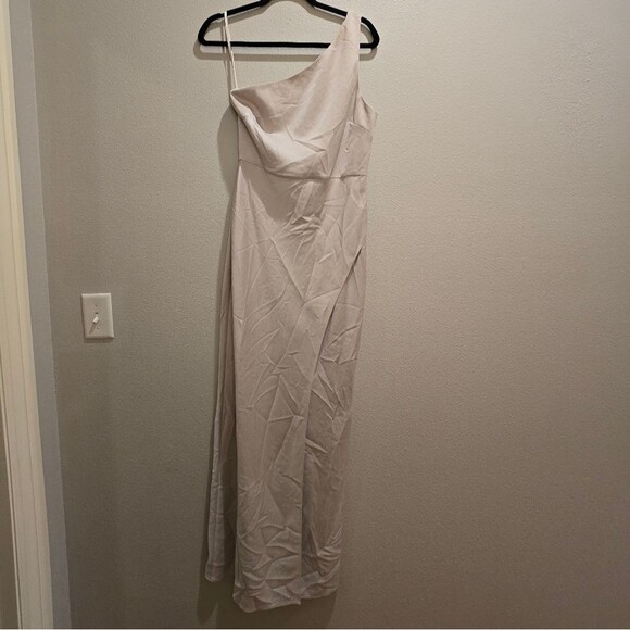BHLDN Dylan One Shoulder Satin Side Slit Gown Sz S - Picture 4 of 5